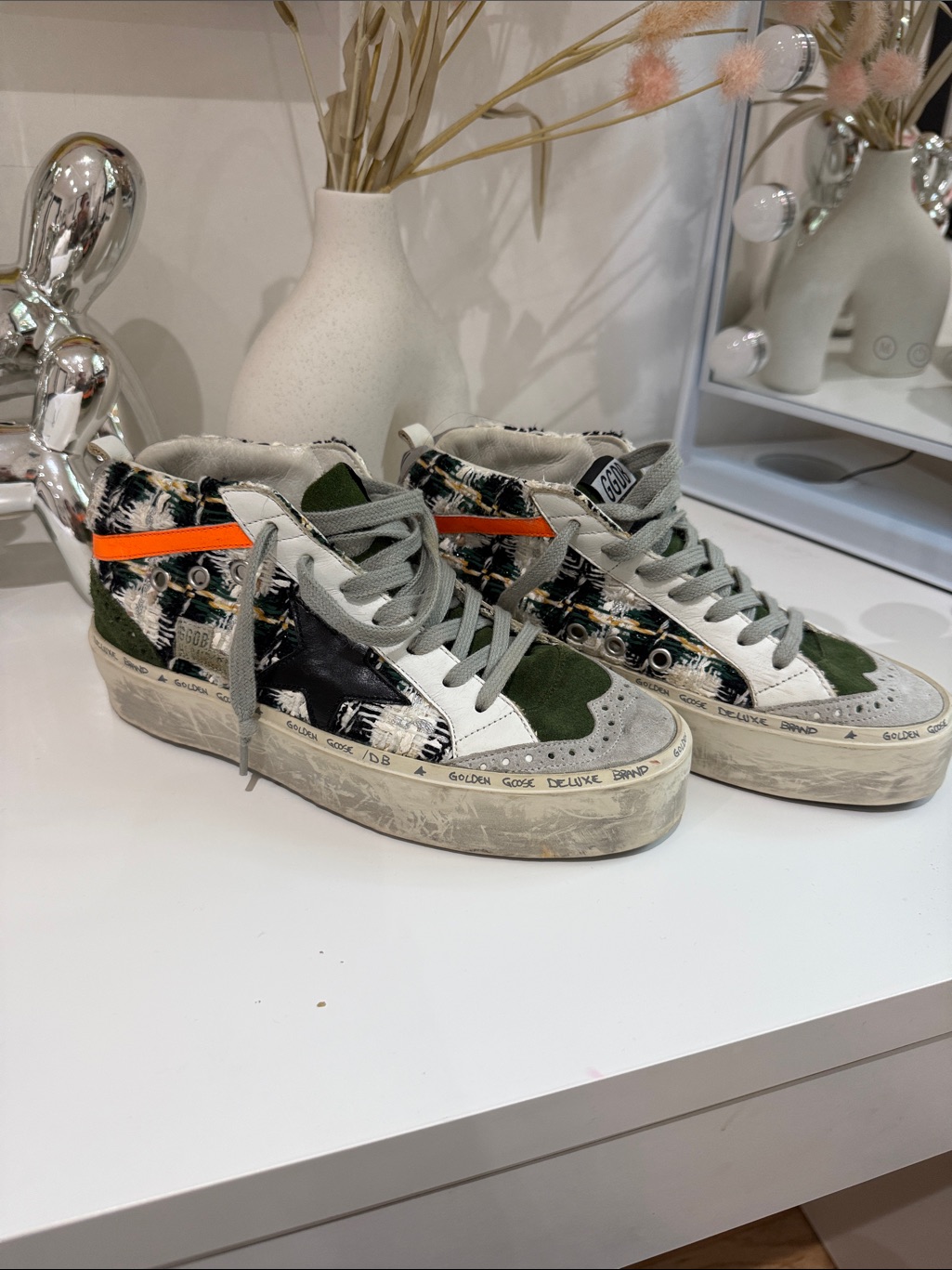 Golden Goose Green, Black, White & Orange High-Top Sneakers